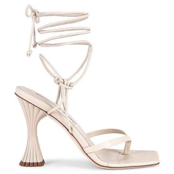 A'mmonde Atelier Square Toe Heels Ivory Anastassia 100 Ankle Tie Size 36.5 - Picture 1 of 5